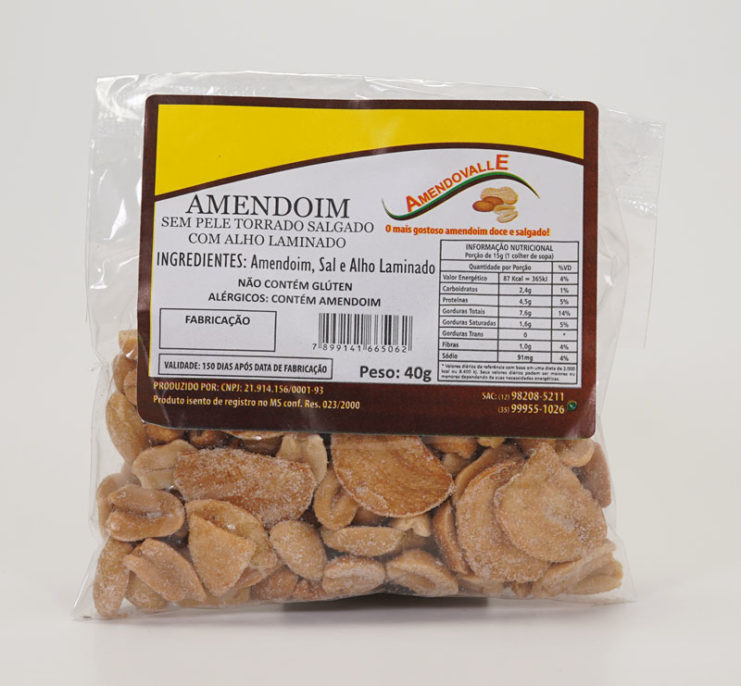 Amendoim sem pele salgado com alho laminado 40g